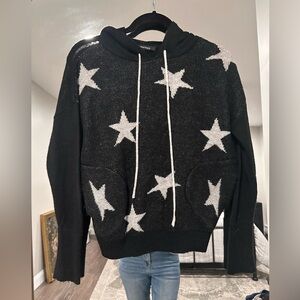 Olivaceous Black and White Cowl Neck Sweater with Star Pattern